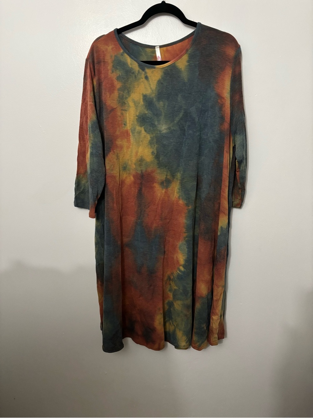 Tie-Dye Shift Dress in Rust, Olive & Teal